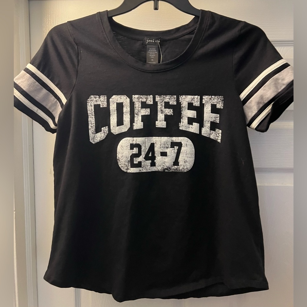 Black Graphic Tee with White Stripes